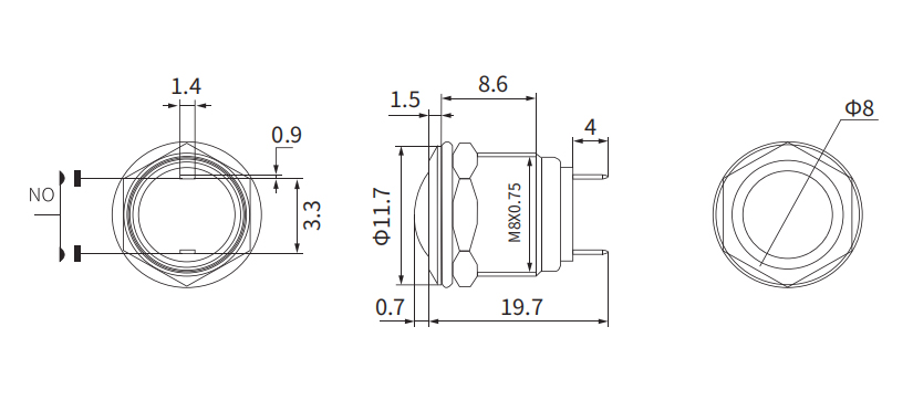 19MM 2NO 2NC 3 Position Metal Selector Rotary Metal Push Button Switch 6 PINS 01