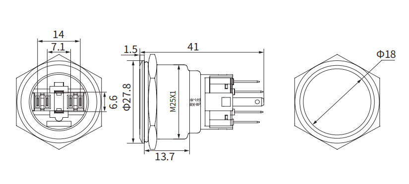 25mm 1NO1NC Stainless Steel Metal push button switch elevator 02