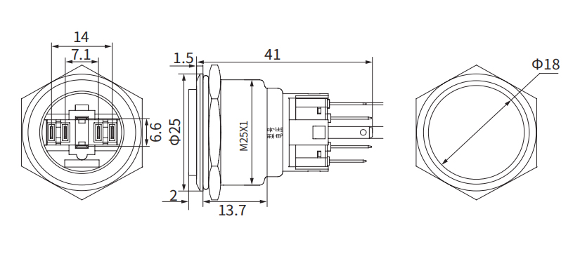 25mm 1NO1NC Stainless Steel Metal push button switch elevator 01