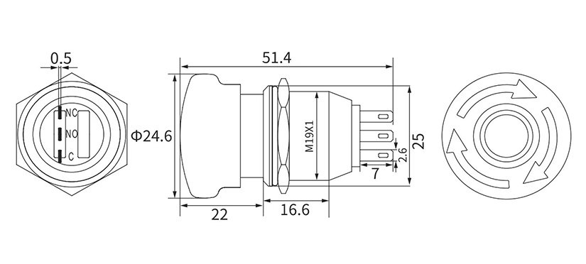19MM Mushroom Emergency Stop Push Button Switch 01